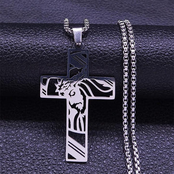 Christ Cross, Jesus Crown of Thorns Stainless Steel Crucifix Necklace - Religious Jewellery  - The Jewellery Supermarket